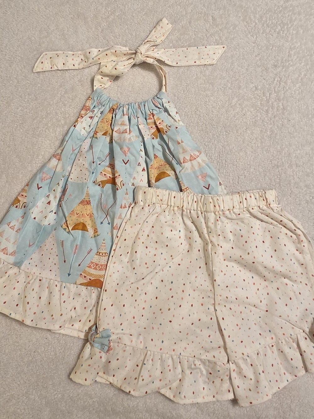 Handmade Girls Blue/White Teepee Shirt Set (Size 2T)